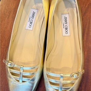 Jimmy Choo Metallic Gold Flats